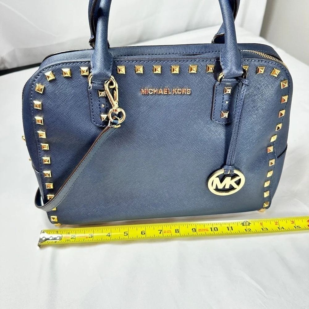 Michael Kors Large TZ SELMA STUD Satchel Bag NAVY Blue Saffiano Leather